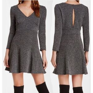 Free People Fit & Flare Black/White Tweed 3/4 Sleeve Cloche Mini Knit Dress XS